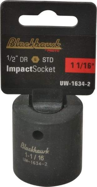 Blackhawk by Proto - 1/2" Drive 1-1/16" Standard Impact Socket - 6 Points, 1-3/4" OAL - USA Tool & Supply