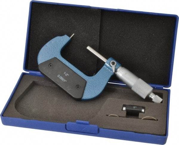 Value Collection - 1 to 2 Inch Measurement Range, 0.0001 Inch Graduation, Barrel Anvil, Ratchet Stop Thimble, Mechanical Tube Micrometer - Accurate Up to 0.001 Inch, Accurate Up to 0.001 Inch, Enamel Finish, Carbide - USA Tool & Supply