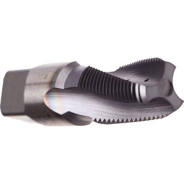 Emuge - 1/8-27 NPT, 15° Helix, 3 Flutes, TiN Finish, Cobalt, Spiral Flute Pipe Tap - Right Hand Flute, 3/4" Thread Length, 0.328" Square Size, Series KEG - USA Tool & Supply
