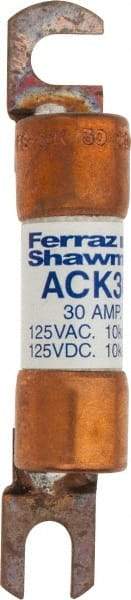 Ferraz Shawmut - 30 Amp Time Delay Round Forklift & Truck Fuse - 125VAC, 125VDC, 3.07" Long x 0.5" Wide, Bussman ACK30, Ferraz Shawmut ACK30 - USA Tool & Supply