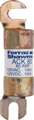 Ferraz Shawmut - 80 Amp Time Delay Round Forklift & Truck Fuse - 125VAC, 125VDC, 4.46" Long x 1" Wide, Bussman ACK80, Ferraz Shawmut ACK80 - USA Tool & Supply