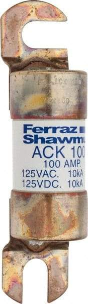 Ferraz Shawmut - 100 Amp Time Delay Round Forklift & Truck Fuse - 125VAC, 125VDC, 4.46" Long x 1" Wide, Bussman ACK100, Ferraz Shawmut ACK100 - USA Tool & Supply