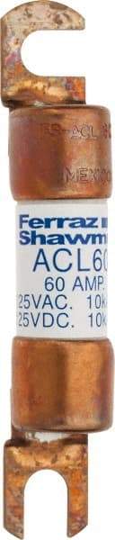 Ferraz Shawmut - 60 Amp General Purpose Round Forklift & Truck Fuse - 125VAC, 125VDC, 3.07" Long x 0.5" Wide, Bussman ACL60, Ferraz Shawmut ACL60 - USA Tool & Supply