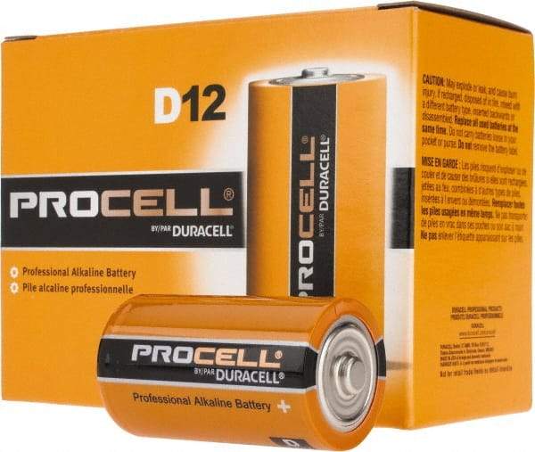 Duracell - Size D, Alkaline, Standard Battery - 1.5 Volts, Flat Terminal, LR20, ANSI, IEC Regulated - USA Tool & Supply