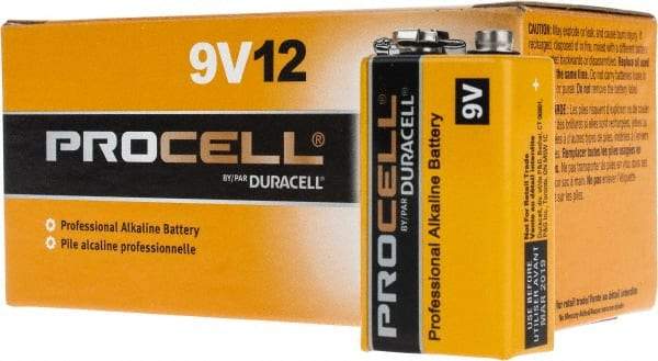 Duracell - Size 9V, Alkaline, Standard Battery - 9 Volts, Miniature Snap Terminal, 6LR61, ANSI, IEC Regulated - USA Tool & Supply