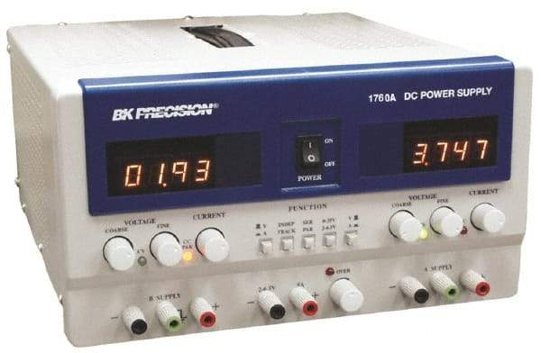 B&K Precision - 350 Watt, (A & B) 0 to 2 Amp, (C) 5 Amp, 240 VAC Input, (A & B) 0 to 30 VDC, (C) 4 to 6.50 VDC Output, Benchtop Power Supply - 3 Outputs, 10-1/2 Inch Wide x 15 Inch Deep x 5.7 Inch High, 32 to 104°F, LED Display - USA Tool & Supply