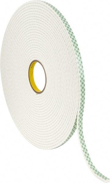 3M - 1/2" x 18 Yd Acrylic Adhesive Double Sided Tape - 1/4" Thick, Off-White, Urethane Foam Liner, Continuous Roll, Series 4004 - USA Tool & Supply