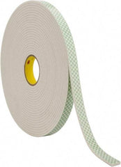 3M - 1" x 18 Yd Acrylic Adhesive Double Sided Tape - 1/4" Thick, Off-White, Urethane Foam Liner, Continuous Roll, Series 4004 - USA Tool & Supply