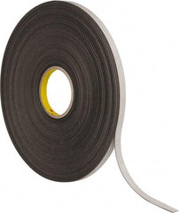 3M - 1/2" x 72 Yd Rubber Adhesive Double Sided Tape - 1/32" Thick, Black, Polyethylene Foam Liner, Continuous Roll, Series 4462B - USA Tool & Supply