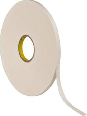 3M - 1/2" x 72 Yd Rubber Adhesive Double Sided Tape - 1/32" Thick, White, Polyethylene Foam Liner, Continuous Roll, Series 4462W - USA Tool & Supply