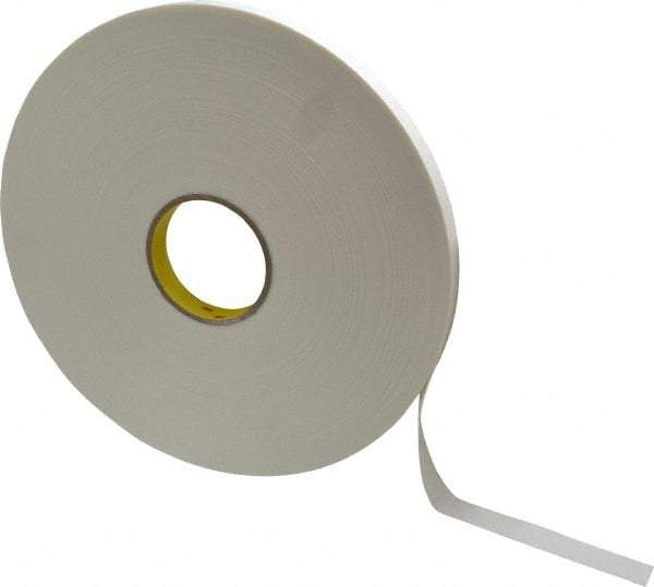 3M - 3/4" x 72 Yd Rubber Adhesive Double Sided Tape - 1/32" Thick, White, Polyethylene Foam Liner, Continuous Roll, Series 4462W - USA Tool & Supply