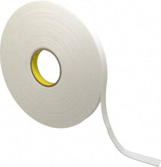 3M - 3/4" x 36 Yd Rubber Adhesive Double Sided Tape - 1/16" Thick, White, Polyethylene Foam Liner, Continuous Roll, Series 4466W - USA Tool & Supply