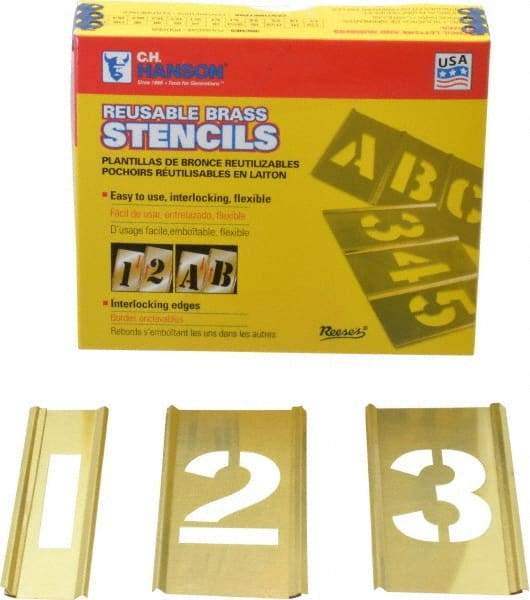 C.H. Hanson - 15 Piece, 2 Inch Character Size, Brass Stencil - Contains Figure Set - USA Tool & Supply