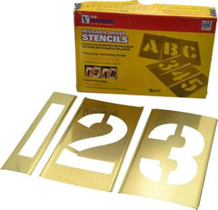 C.H. Hanson - 15 Piece, 4 Inch Character Size, Brass Stencil - Contains Figure Set - USA Tool & Supply