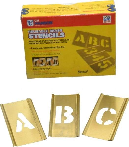 C.H. Hanson - 33 Piece, 1 Inch Character Size, Brass Stencil - Contains Letter Set - USA Tool & Supply