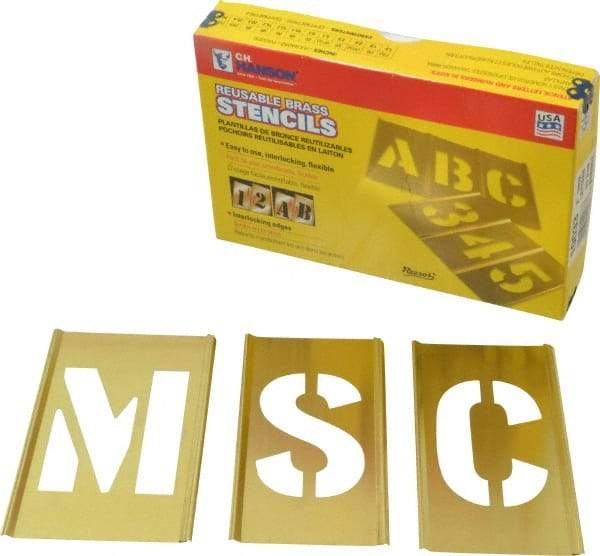 C.H. Hanson - 33 Piece, 3 Inch Character Size, Brass Stencil - Contains Letter Set - USA Tool & Supply