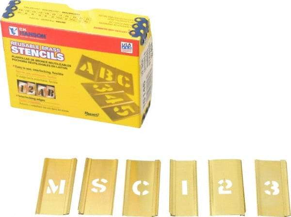 C.H. Hanson - 92 Piece, 1/2 Inch Character Size, Brass Stencil - Contains Three A Fonts - USA Tool & Supply