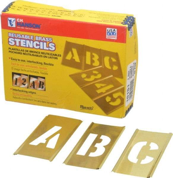 C.H. Hanson - 92 Piece, 2 Inch Character Size, Brass Stencil - Contains Three A Fonts - USA Tool & Supply