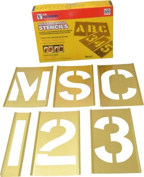 C.H. Hanson - 92 Piece, 5 Inch Character Size, Brass Stencil - Contains Three A Fonts - USA Tool & Supply