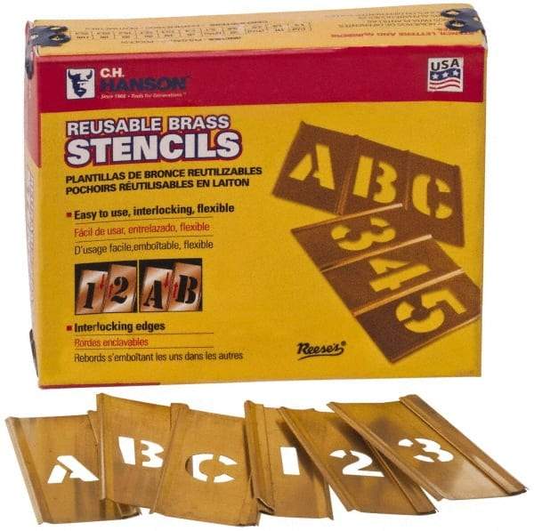 C.H. Hanson - 45 Piece, 2-1/2 Inch Character Size, Brass Stencil - USA Tool & Supply