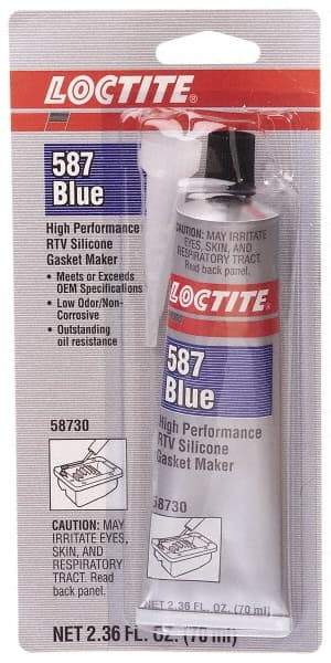 Loctite - 70 mL Tube Blue RTV Silicone Gasket Sealant - 500°F Max Operating Temp, 30 min Tack Free Dry Time, 24 hr Full Cure Time, Series 587 - USA Tool & Supply