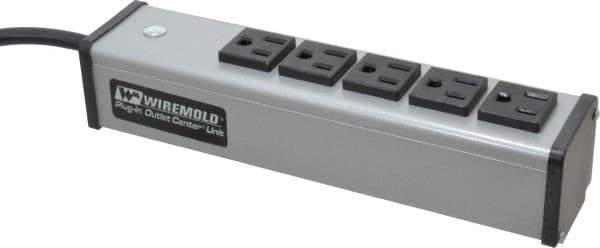 Wiremold - 5 Outlets, 120 Volts, 15 Amps, 6' Cord, Power Outlet Strip - Free Hanging Mount, 5-15 NEMA Configuration, 9-1/4" Strip, cULus Listed - USA Tool & Supply
