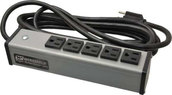Wiremold - 5 Outlets, 120 Volts, 15 Amps, 15' Cord, Power Outlet Strip - Free Hanging Mount, 5-15 NEMA Configuration, 9-1/4" Strip, cULus Listed - USA Tool & Supply