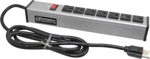 Wiremold - 7 Outlets, 120 Volts, 15 Amps, 6' Cord, Power Outlet Strip - Free Hanging Mount, 5-15 NEMA Configuration, 13" Strip, cULus Listed - USA Tool & Supply