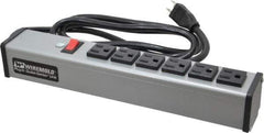 Wiremold - 6 Outlets, 120 Volts, 15 Amps, 6' Cord, Power Outlet Strip - Free Hanging Mount, 5-15 NEMA Configuration, 12-1/4" Strip, cULus Listed - USA Tool & Supply