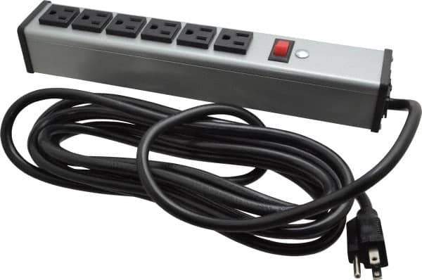 Wiremold - 6 Outlets, 120 Volts, 15 Amps, 15' Cord, Power Outlet Strip - Free Hanging Mount, 5-15 NEMA Configuration, 12-1/4" Strip, cULus Listed - USA Tool & Supply