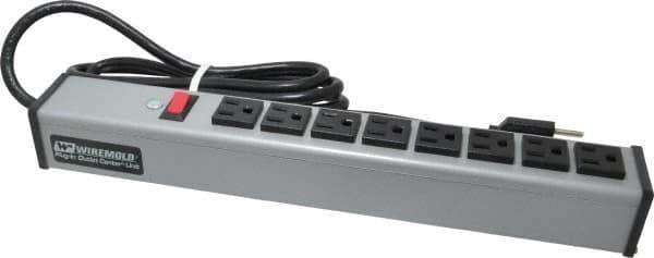Wiremold - 8 Outlets, 120 Volts, 15 Amps, 6' Cord, Power Outlet Strip - Free Hanging Mount, 5-15 NEMA Configuration, 15" Strip, cULus Listed - USA Tool & Supply