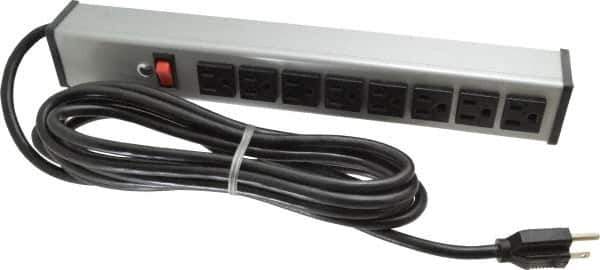 Wiremold - 8 Outlets, 120 Volts, 15 Amps, 15' Cord, Power Outlet Strip - Free Hanging Mount, 5-15 NEMA Configuration, 15" Strip, cULus Listed - USA Tool & Supply