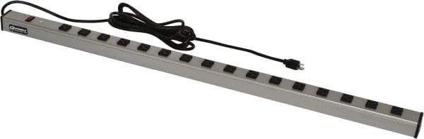 Wiremold - 16 Outlets, 120 Volts, 15 Amps, 15' Cord, Power Outlet Strip - Raceway Mount, 5-15 NEMA Configuration, 48" Strip, cULus Listed - USA Tool & Supply