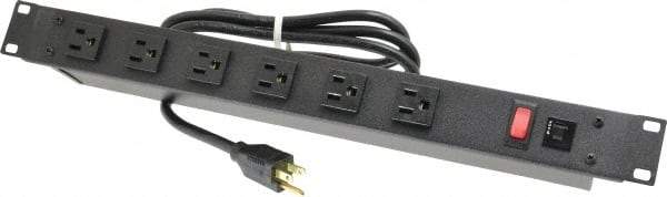 Wiremold - 6 Outlets, 120 Volts, 15 Amps, 6' Cord, Power Outlet Strip - Rack Mount, 6 Front NEMA Configuration - USA Tool & Supply
