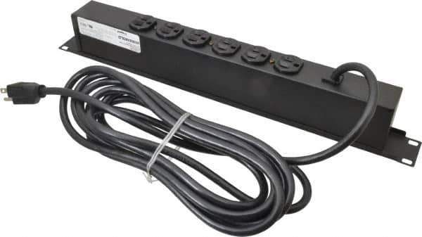 Wiremold - 6 Outlets, 120 Volts, 15 Amps, 15' Cord, Power Outlet Strip - Rack Mount, 6 Back NEMA Configuration, 19" Strip - USA Tool & Supply