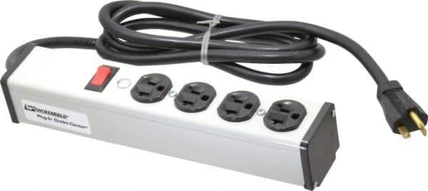 Wiremold - 4 Outlets, 120 Volts, 20 Amps, 6' Cord, Power Outlet Strip - Free Hanging Mount, 5-20 NEMA Configuration, 10-3/4" Strip, cULus Listed - USA Tool & Supply