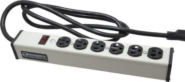 Wiremold - 6 Outlets, 120 Volts, 20 Amps, 6' Cord, Power Outlet Strip - Free Hanging Mount, 5-20 NEMA Configuration, 13-1/4" Strip, cULus Listed - USA Tool & Supply