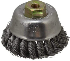 Osborn - 2-3/4" Diam, M10x1.25 Threaded Arbor, Steel Fill Cup Brush - 0.02 Wire Diam, 14,000 Max RPM - USA Tool & Supply