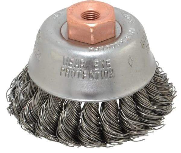 Osborn - 2-3/4" Diam, 3/8-24 Threaded Arbor, Steel Fill Cup Brush - 0.02 Wire Diam, 14,000 Max RPM - USA Tool & Supply