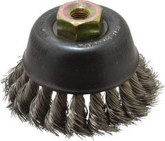 Osborn - 2-3/4" Diam, M10x1.25 Threaded Arbor, Stainless Steel Fill Cup Brush - 0.014 Wire Diam, 14,000 Max RPM - USA Tool & Supply