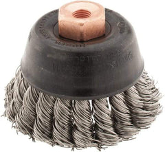 Osborn - 2-3/4" Diam, 3/8-24 Threaded Arbor, Stainless Steel Fill Cup Brush - 0.02 Wire Diam, 14,000 Max RPM - USA Tool & Supply