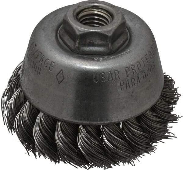 Osborn - 3-1/2" Diam, 5/8-11 Threaded Arbor, Steel Fill Cup Brush - 0.02 Wire Diam, 7/8" Trim Length, 14,000 Max RPM - USA Tool & Supply