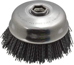 Osborn - 4" Diam, 5/8-11 Threaded Arbor Straight Wire Nylon Cup Brush - Medium Grade, 1-1/2" Trim Length, 6,000 Max RPM - USA Tool & Supply