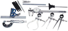 Value Collection - 12 Piece, Machinist Caliper and Micrometer Tool Kit - Includes 2 Piece Combination Square Set and Flexible Steel Rule - USA Tool & Supply