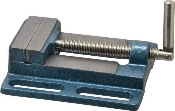 Interstate - 3-3/8" Jaw Opening Capacity x 3/4" Throat Depth, Horizontal Drill Press Vise - 3" Wide x 3/4" High Jaw, Stationary Base, Standard Speed, 7.28" OAL x 1.77" Overall Height, Cast Iron - USA Tool & Supply