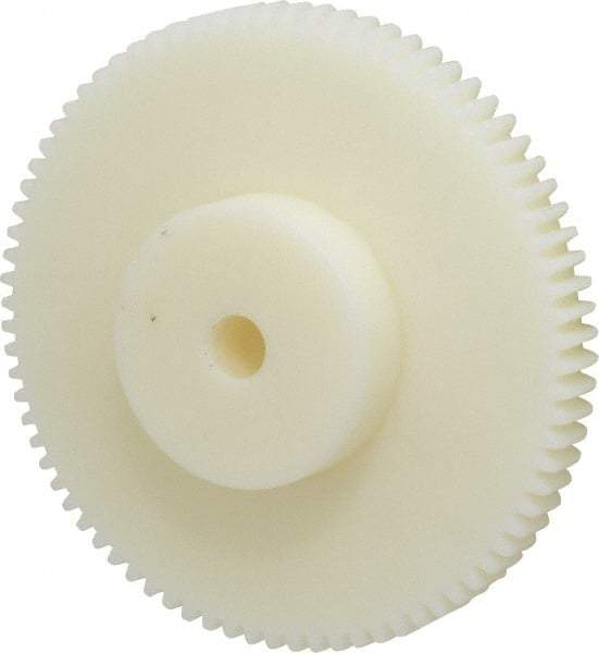 Poly Hi Solidur - 16 Pitch, 5" Pitch Diam, 5-1/8" OD, 80 Tooth Spur Gear - 1/2" Face Width, 1/2" Bore Diam, 2-1/4" Hub Diam, 14.5° Pressure Angle, Nylon - USA Tool & Supply