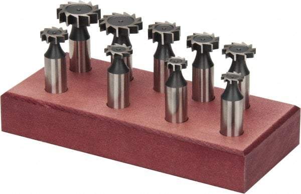 Value Collection - Straight Tooth Configuration, Woodruff and Keyseat Cutter Set - 204 to 808 ANSI, High Speed Steel, 9 Pieces - USA Tool & Supply