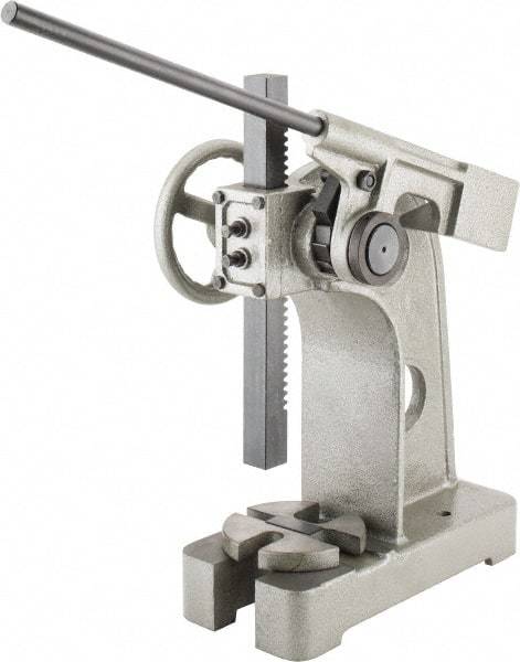 Interstate - 2-1/2" Ram, 6" Throat Depth, 3 Ton Manual Arbor Press - 12-5/8" Max Work Height x 12" Max Work Width, Ratchet Leverage, 20:1 Leverage Ratio, 8" Base Width x 18" Base Depth - USA Tool & Supply