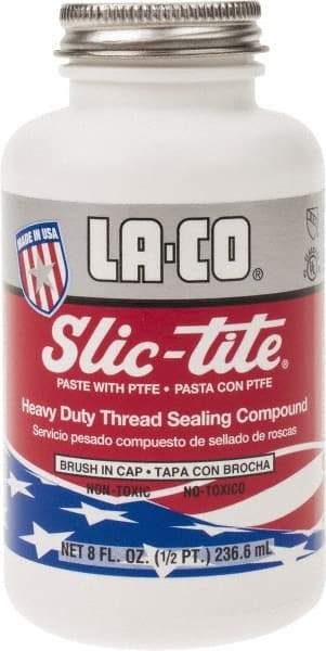 LA-CO - 1/2 Pt Brush Top Can White Thread Sealant - Paste with PTFE, 500°F Max Working Temp, For Metal, PVC, CPVC & ABS Plastic Pipe Threads - USA Tool & Supply