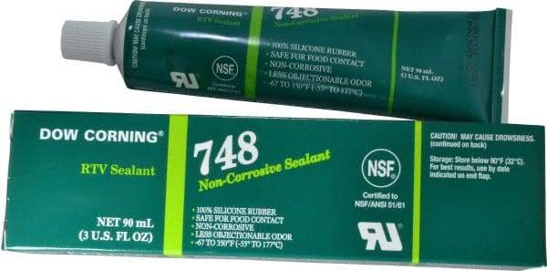 Dow Corning - 3 oz Tube Off-White RTV Silicone Joint Sealant - -67 to 350°F Operating Temp, 30 min Tack Free Dry Time, 36 hr Full Cure Time, Series 748 - USA Tool & Supply